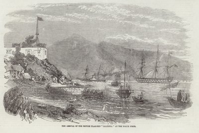 Příjezd britské vlajkové lodi Kalkata do Bogue Forts od English School