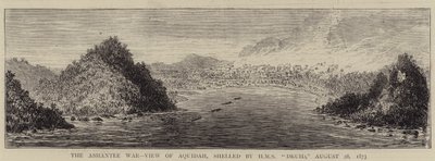 Válka v Ashantee, Pohled na Aquidah, ostřelovaná HMS "Druid", 28. srpna 1873 (rytina) od English School
