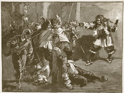 Útok Johna Coventryho, ilustrace z Cassells Illustrated History of England (sépiová fotografie) od English School