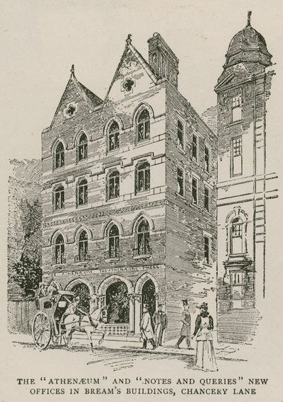 Nové kanceláře The Athenaeum a Notes and Queries v Breams Buildings, Chancery Lane, Londýn od English School