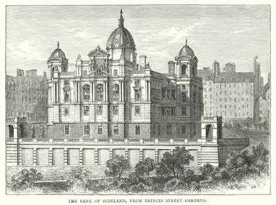 Bank of Scotland, z Princes Street Gardens (rytina) od English School