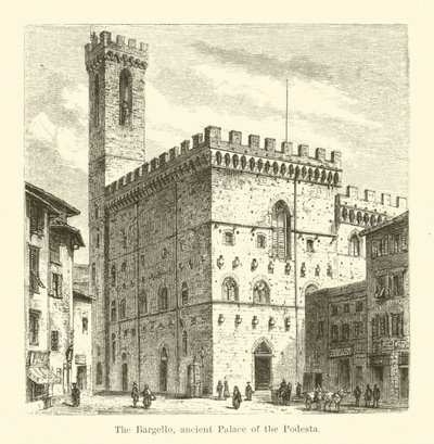 Bargello, starověký palác Podesta (rytina) od English School