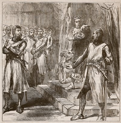 Vzpoura baronů proti králi, ilustrace z Cassells Illustrated History of England (sépiová fotografie) od English School