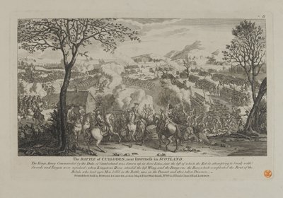 Bitva o Culloden, poblíž Inverness ve Skotsku, publikoval Bowles a Carver, 1746 od English School