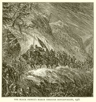 Pochod černých princů přes Roncesvalles, 1356 od English School