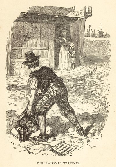 The Blackwall waterman (rytina) od English School