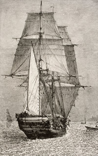 Brigáda HMS Beagle, z knihy "Journal of Researches" Charlese Darwina (1809-92), vydané nakladatelstvím Nelson and Sons, 1890. od English School