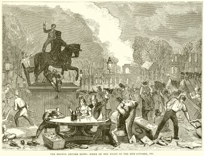 Bristol Reform Riots-Scene v noci 30. října 1831 od English School