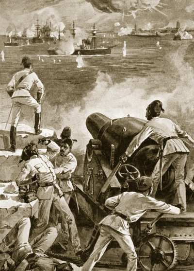 Britská flotila bombarduje přístavy v Alexandrii, 11. července 1882 od English School