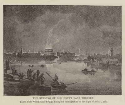 The Burning of Old Drury Lane Theatre (rytina) od English School