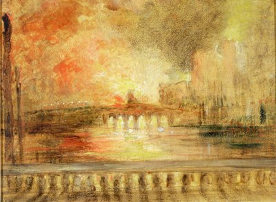 The Burning of the Houses of Parliament, dříve připisovaný J.M.W. Turner (1775–1851) od English School