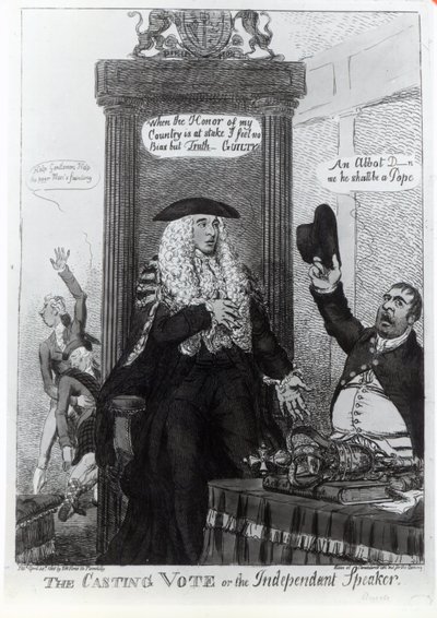 Casting Vote, neboli nezávislý mluvčí, satirická karikatura zobrazující premiéra Henryho Addingtona, 1805 (tisk) od English School