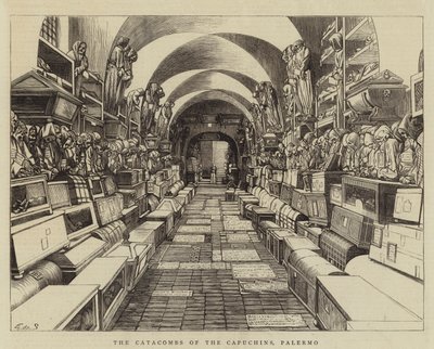 Katakomby kapucínů, Palermo (rytina) od English School