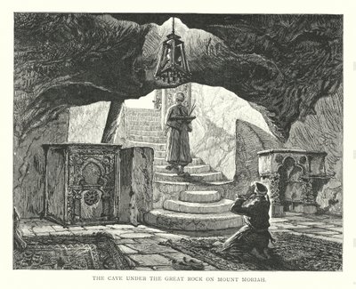 Jeskyně pod Velkou skálou na hoře Moria (rytina) od English School