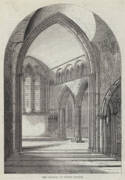 Kostel Chancel of Hythe (rytina) od English School
