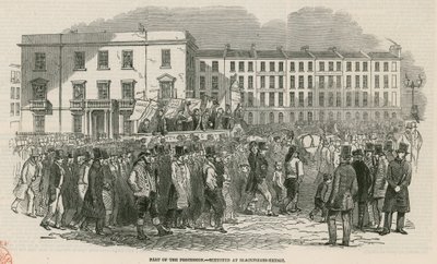 Chartistické setkání na Kennington Common v roce 1848, součást Procesí - načrtnuté na Blackfriars Bridge od English School