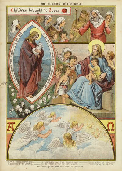 Děti Bible: Děti přivedené k Ježíši (chromolitho) od English School