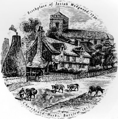 Práce Churchyard a St. Johns Church, Burslem, 19. století od English School