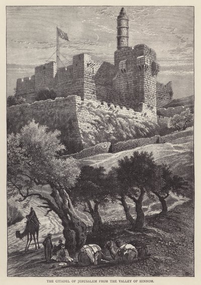 Citadela Jeruzaléma z údolí Hinnom (rytina) od English School