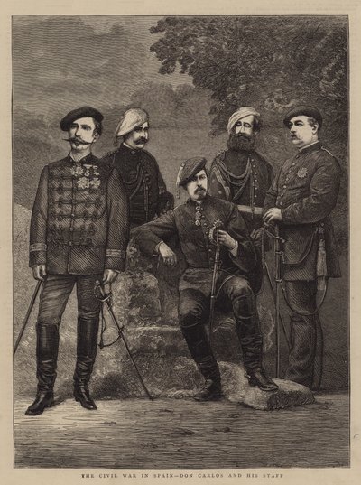 Občanská válka ve Španělsku, Don Carlos a jeho štáb (rytina) od English School