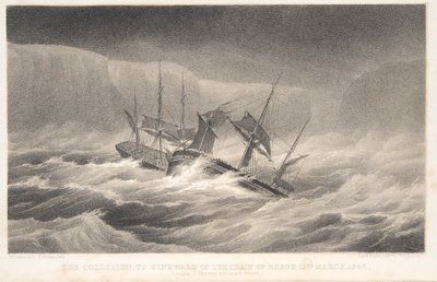 The Collision, from Voyage of Discovery and Research in th Southern and Antarctic Regions by Captain Sir James Clark Ross, pub. 1847 (rytina) od English School
