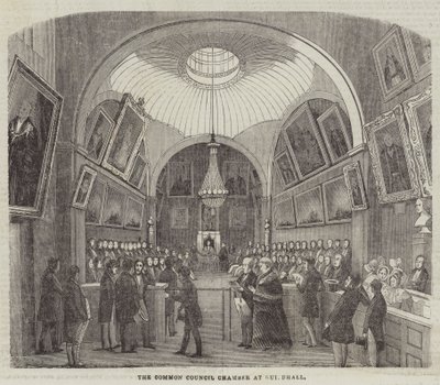 Společná síň rady v Guildhall (rytina) od English School