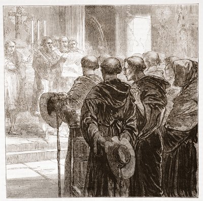 Radní rozpouštějící mnišský řád Augustinů v Curychu, 1524, ilustrace z Dějin protestantismu od Jamese Aitkena Wylie (1808-1890), pub. 1878 od English School