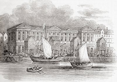 Custom House, Londýn, Anglie, jak to vypadalo před velkým požárem, ze staré Anglie: Obrazové muzeum, hospoda. 1847 od English School