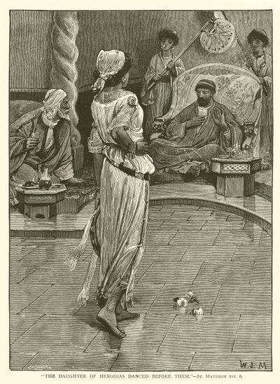 "Dcera Herodiadin tančila před nimi", St Matthew, XIV, 6 (rytina) od English School