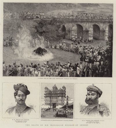 Smrt HH Maharajah Holkar z Indore (rytina) od English School