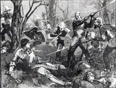 Smrt krále Stvořitele v bitvě u Barnetu, kolem roku 1880 od English School