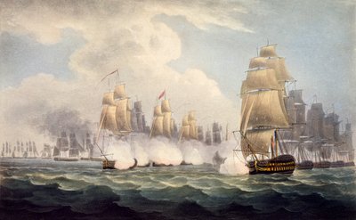 Porážka Francouzů pod velením Linoise komodorem Dancesem, 15. února 1804, z knihy The Naval Chronology of Great Britain, autor J. Ralfe od English School