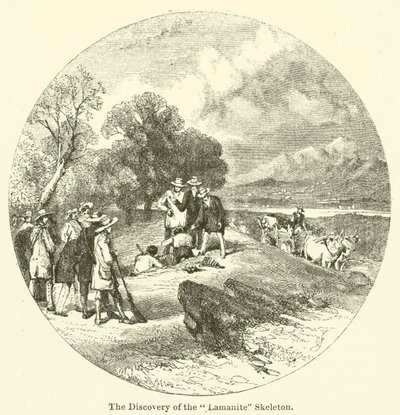 Objev kostry "lamanitu" (rytina) od English School