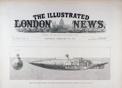 Ponorka Nautilus, pracující na elektrický pohon, z The Illustrated London News, 26. února 1887. od English School