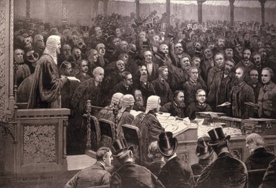 Divize v Dolní sněmovně pro irskou otázku samosprávy, „Ayes; 311, Noes; 341“, z „The Illustrated London News“, 6. prosince 1886 od English School