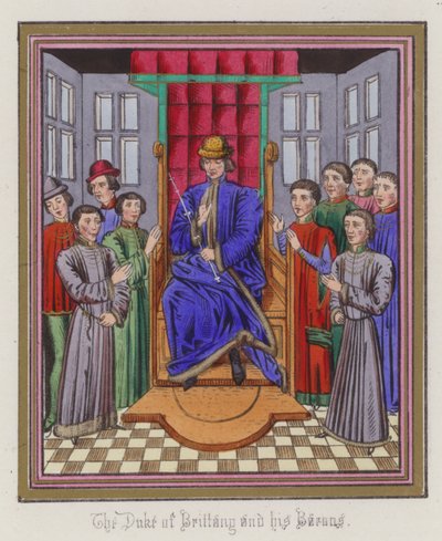 Vévoda z Bretaně a jeho baroni (barevná rytina) od English School