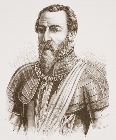 Vévoda z Alvy (z portrétu od Tiziana), ilustrace z Dějin protestantismu od Jamese Aitkena Wylie (1808-1890), hospoda. 1878 od English School