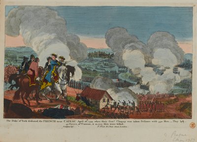 Vévoda z Yorku (1763-1827) porážející Francouze u Cateau, 26. dubna 1794, ze souboru scén Sedmileté války vydané F. Westem, 1834 od English School