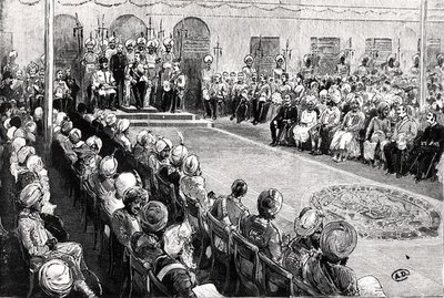 Durbar v Rawul Pindi (rytina) (černobílá fotografie) od English School