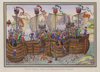 Hrabě z Pembroke napaden španělskou flotilou, před La Rochelle (barevná rytina) od English School