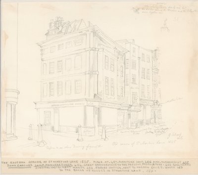 Východní roh St Martins Lane, Londýn, 1825 od English School