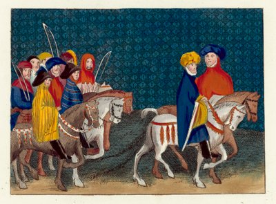 Velvyslanectví krále Richarda II zaslané vévodovi z Lancasteru (barevná rytina) od English School