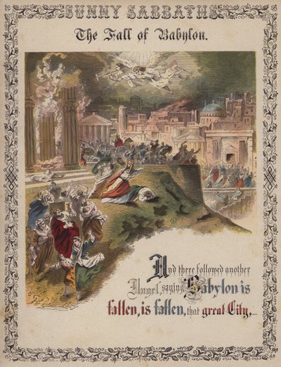 Pád Babylonu (barevná rytina) od English School