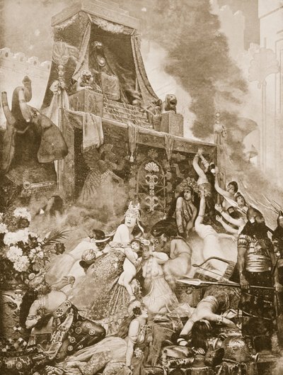 Pád Ninive, ilustrace z Hutchinsonovy Historie národů, cca 1910-15 od English School