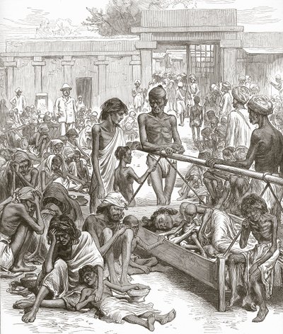 Hladomor v Indii: Domorodci čekající na pomoc v Bangalore, říjen 1877. od English School