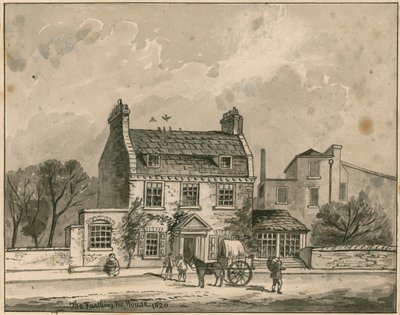 The Farthing Pie House, Londýn, původní kresba z roku 1820 (wc na papíře) od English School