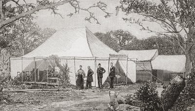 První presbyteriánská církev, Miami, Florida, Spojené státy americké na konci 19. století. Kostel, založený reverendem Henrym Keigwinem v roce 1896, začal v restauraci s hrubým prknem, než se bohoslužby přesunuly do stanu. Z vydavatelství The Strand Magazi od English School