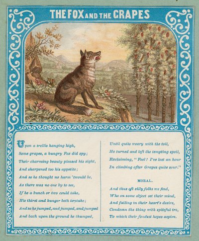 Liška a hrozny (barevná litografie) od English School
