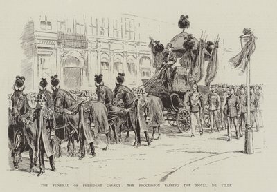 Pohřeb prezidenta Carnota, průvod kolem Hotel de Ville (litho) od English School