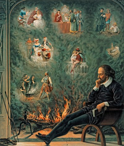Génius Shakespeara, publikoval v roce 1888 (chromo litho) od English School